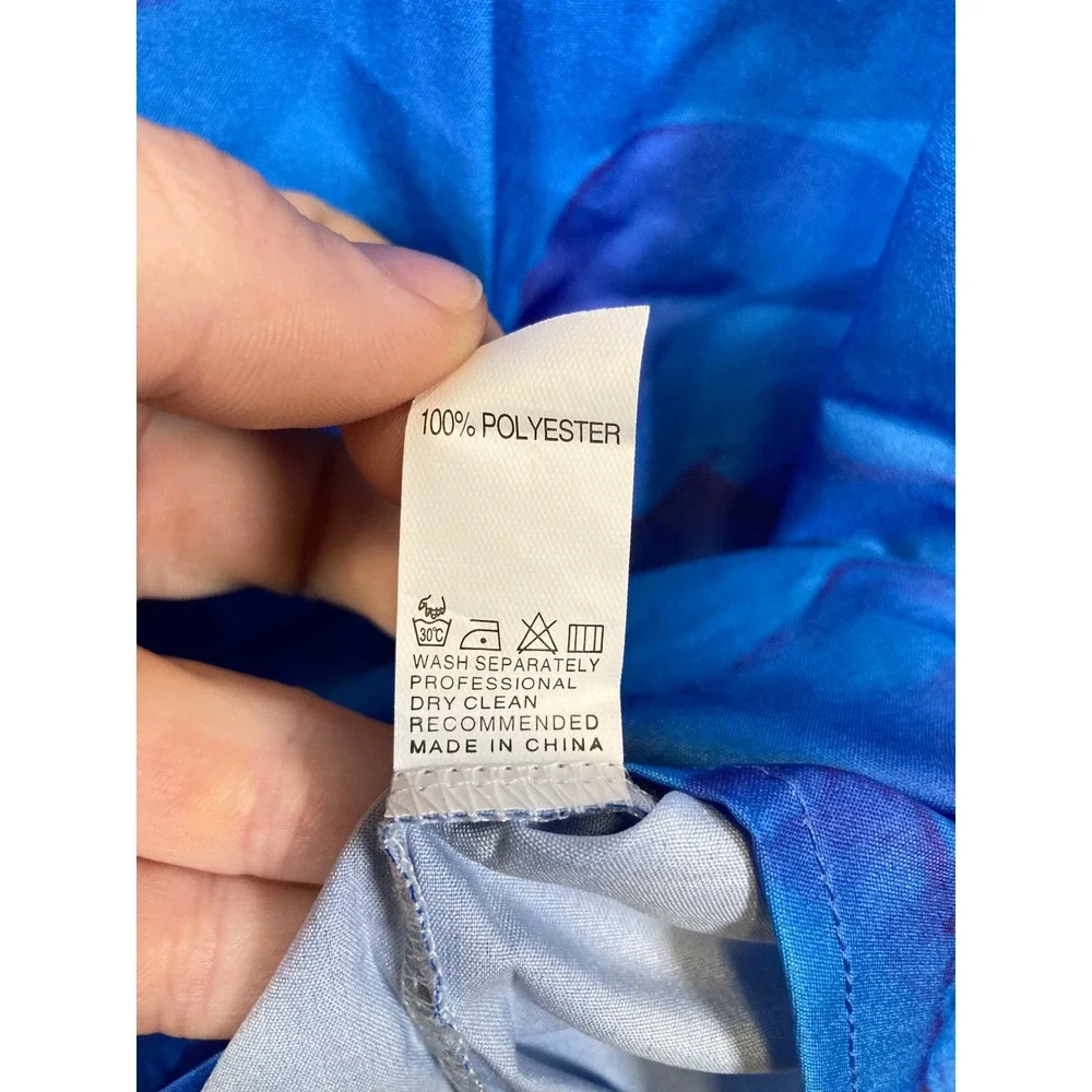 Artistic Watercolor Mountain Women XL Blue White Sleeveless Midi Dress - Picture 4 of 8